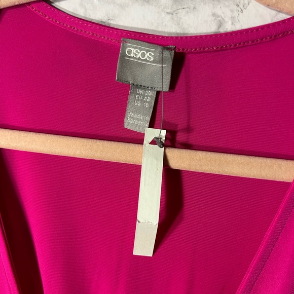 ASOS Woman Long Sleeve Midi Dress Hot Pink Sz 16 NWT  5 - Picture 2 of 6